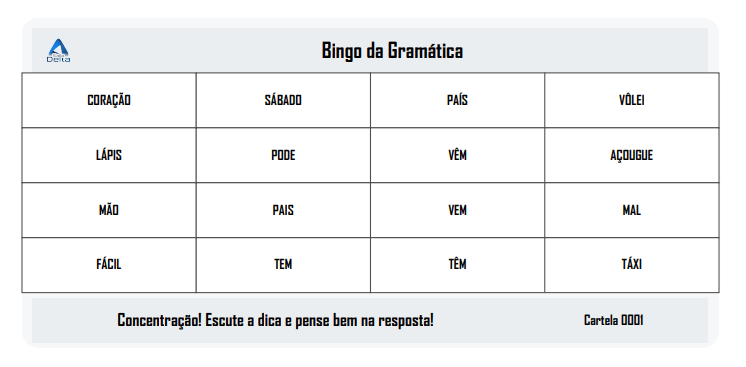 Kit Bingo da Gramática