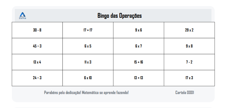 Kit Bingo das Operações - Versão Operações