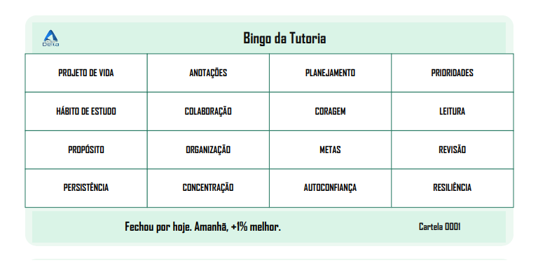 Kit Bingo da Tutoria